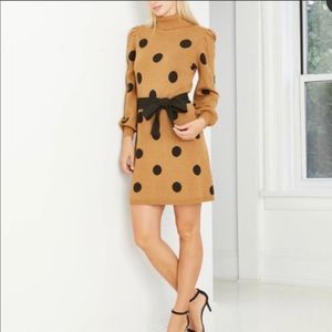 POLKA DOT PRINT BALLOON LONG SLEEVE SWEATER DRESS